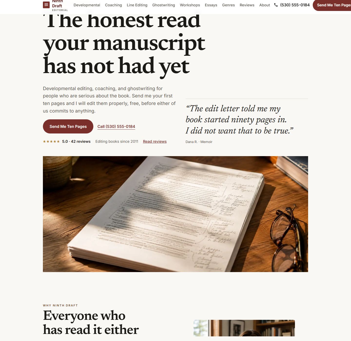 Homepage of the book editing & coaching demo site