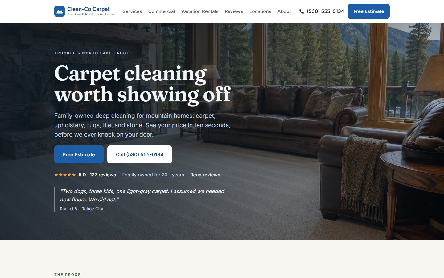 Homepage of the carpet cleaning demo site