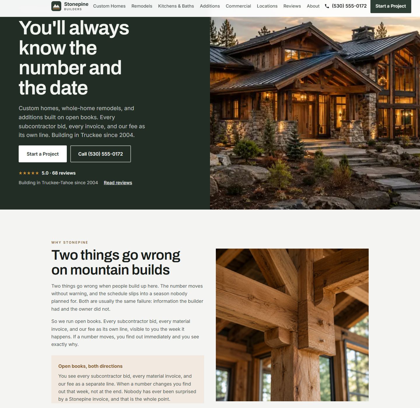 Homepage of the general contracting demo site