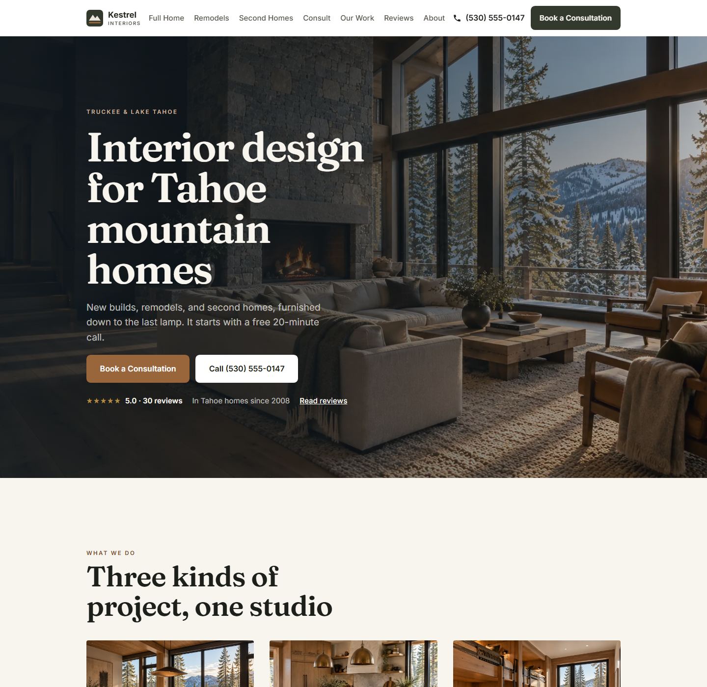 Homepage of the interior design demo site