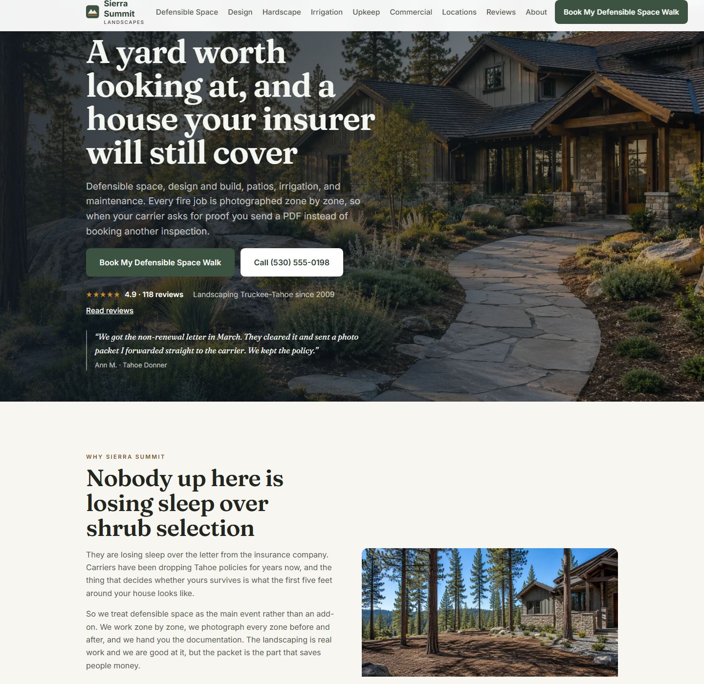 Homepage of the landscaping & defensible space demo site