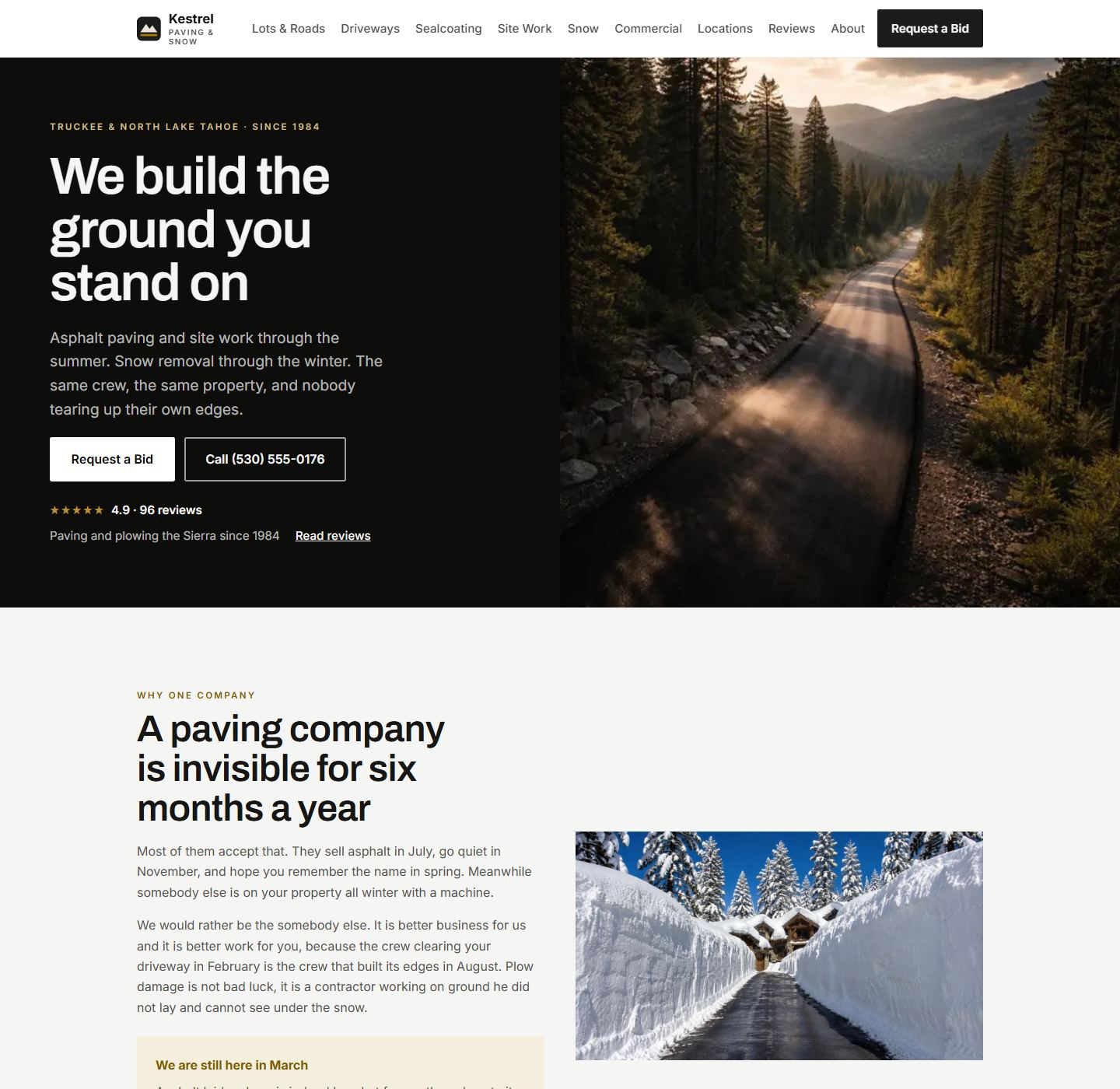Homepage of the paving & snow removal demo site