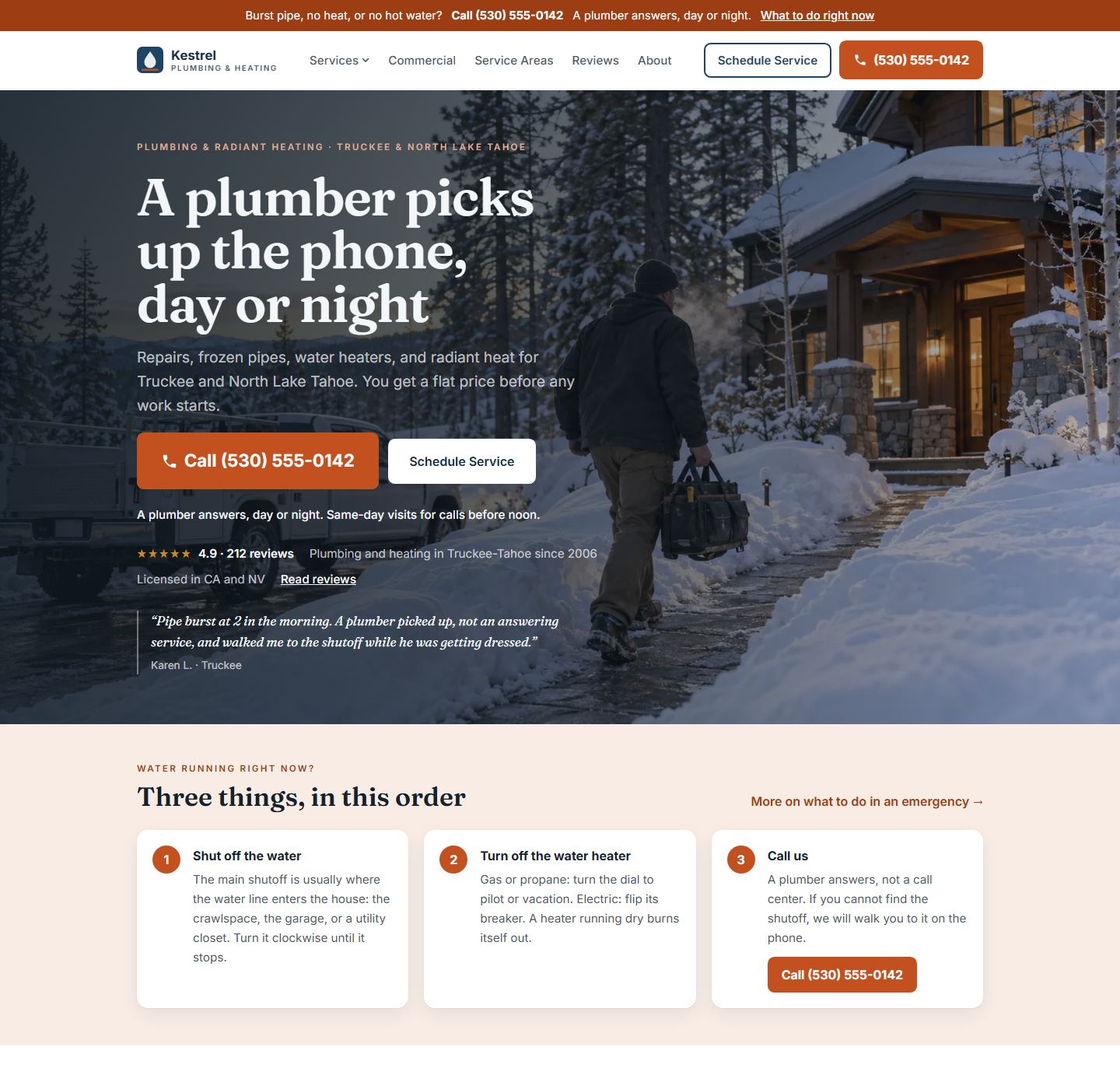 Homepage of the plumbing & radiant heating demo site