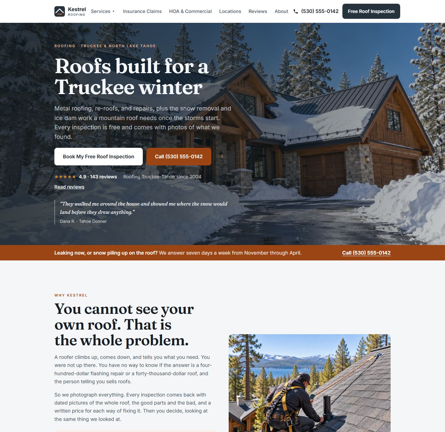 Homepage of the roofing demo site