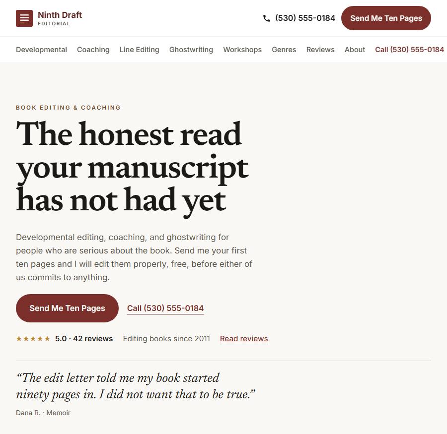The same demo site in the Editorial design style